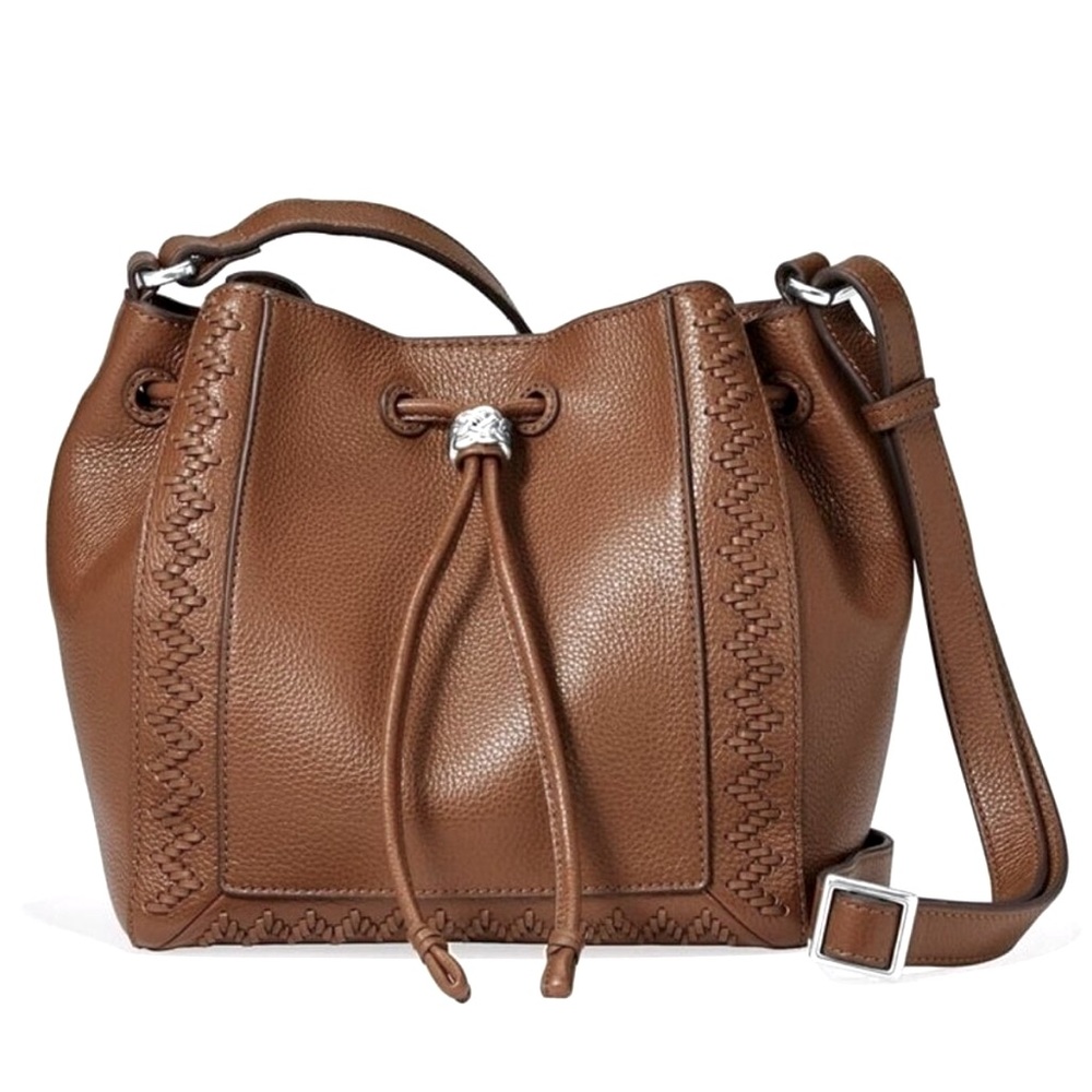 Brighton ARDEN Leather Crossbody Drawstring Bucket Bag Whiskey Brown  $395